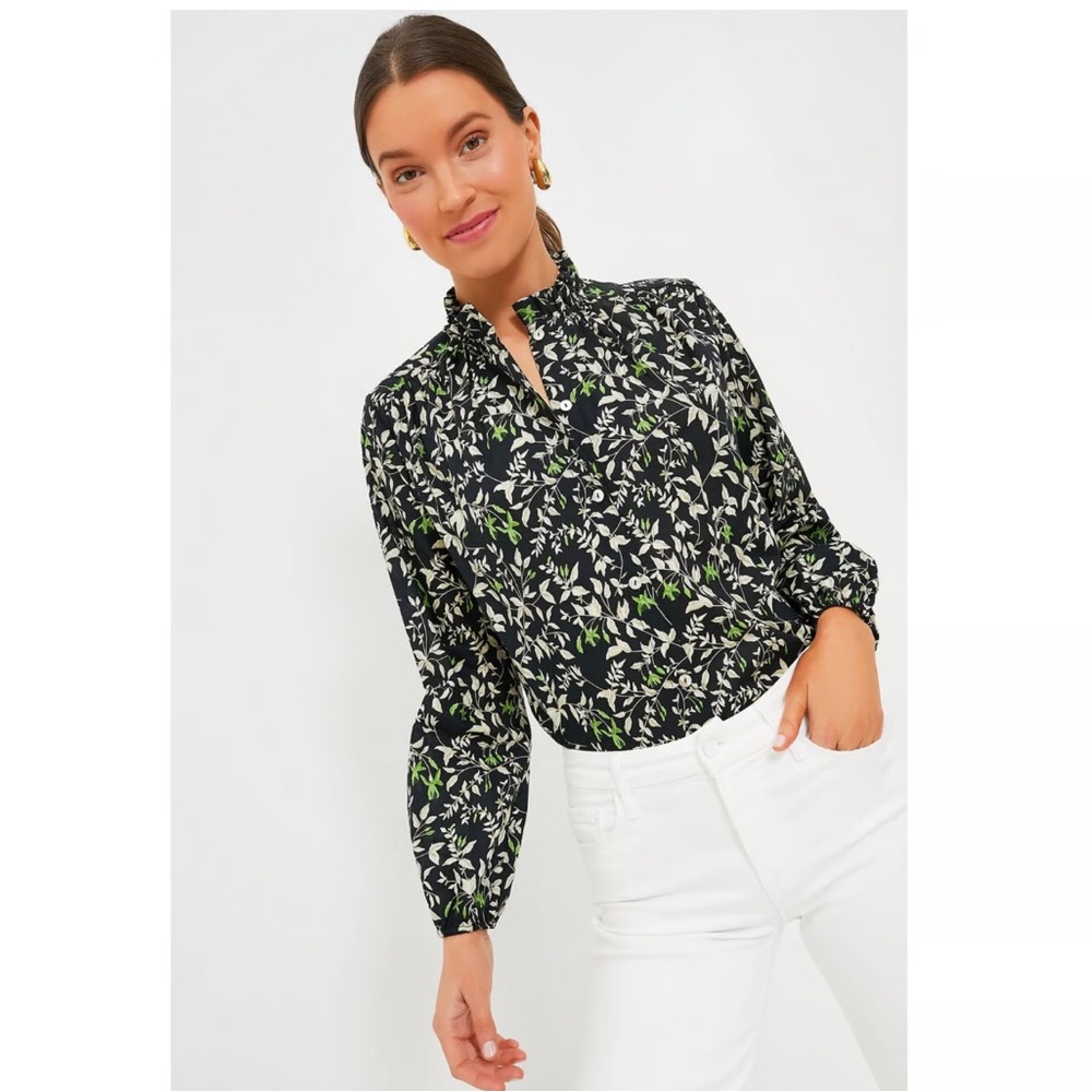 NWT Tuckernuck Verdant Iris Avalon Blouse w/ Green and White Leaf Pattern Sz XS